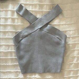 Babaton light blue Ribbed Cross-Over top